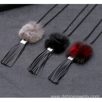 Korea Style Tassle Fur Ball Long Sweater Chain Necklace